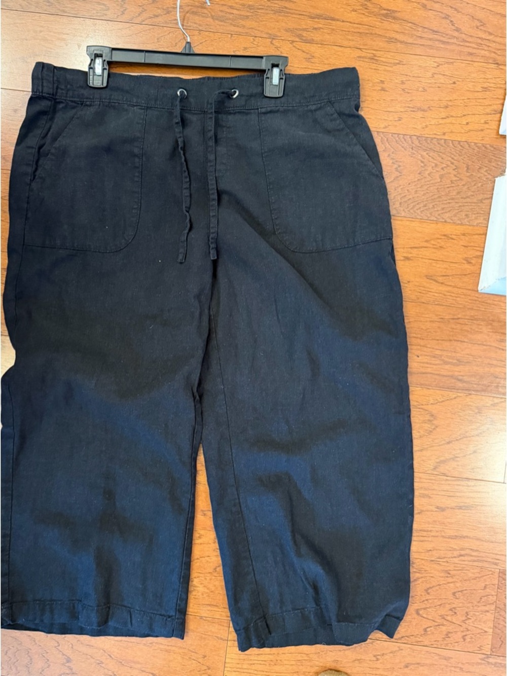 Denim & Co size L linen blend Black Drawstring Wide-Leg Capri Pants